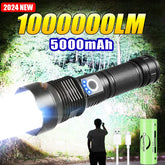 1000000LM High Power Rechargeable LED Flashlight Work 14H Ultra Powerful 2000M Flashlight Camping Fishing Emergency Zoom Lantern