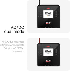 ISDT K2 Air Lipo Battery Charger Discharger 2-6S AC 200W DC 500Wx2 20A Dual Channel Smart Charger for Life Lilon LiHv NiMH RC Battery Balance Charger - Bluetooth APP Control, LCD Display