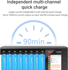 ISDT LCD Display Universal Battery Charger N8 8-Slot Speedy Smart Battery Fast Charger for Rechargeable Batteries AA AAA Li-lon LiHv Ni-MH Ni-Cd Nizn LiFePO4