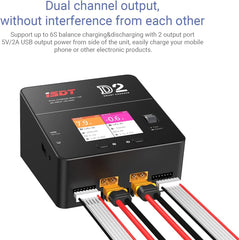 ISDT lipo Battery Charger D2 MK2 with AC 2x200W Dual Output Mode,Hobby Smart Lipo Charger Discharger for 1-6S Li-ion Life NiCd NiMH LiHV PB Smart Battery
