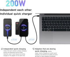 ISDT Power 200W USB C Charging Station 4-Port USB Plus 1 Wireless Charge Port, USB C Wall/Desktop Fast Charger with LED Display&App Control for MacBook, iPad, iPhone, Galaxy, Pixel