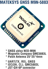 MATEK Mateksys GNSS & Compass M9N-5883 GNSS NEO-M9N Magnetic Compass QMC5883L for RC Drone FPV Racing