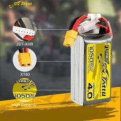 TATTU 6S Lipo Battery R-Line Version 4.0 1050mAh 22.2V 130C Lipo Battery Pack with XT60 Plug for Professional FPV Racing Competitions