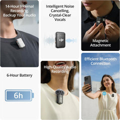 DJI Mic 2 Transmitter (Shadow Black), Wireless Microphone with Intelligent Noise Cancelling, 14-Hour Internal Recording, 6-Hour Battery, Magnetic Attachment, Bluetooth Microphone, YouTube, Vlogs