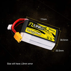 TATTU R-Line 14.8V 1550mAh 4S 120C Lipo Battery with XT60 Plug for FPV Racing Drones