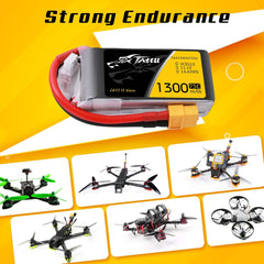 Tattu 11.1V 1300mAh 75C 3S LiPo Battery Pack with XT60 Plug for RC Boat Heli Airplane UAV Drone FPV Nemesis 240 Mini Skylark M4-FPV 250 Mini Shredder 200 INDY250 Plus Mojo 280 HOVERSHIP MHQ2
