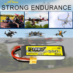 TATTU R-Line 3S Lipo Battery 550mAh 11.1V 95C with XT30 Plug for FPV Racing Quadcopter