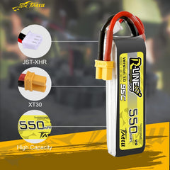 TATTU R-Line 550mAh 7.4V 95C 2S1P Lipo Battery Pack with XT30 Plug