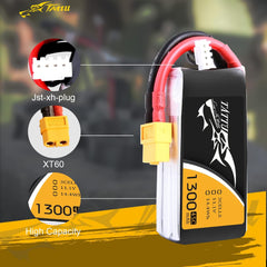 Tattu LiPo Battery Pack 1300mAh 45C 3S 11.1V with XT60 Plug for RC Car Boat Truck Heli Airplane