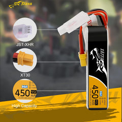 TATTU 450mAh 7.6V High Voltage 95C 2SLipo Battery Pack with XT30 Plug - Long Pack for Small Drones