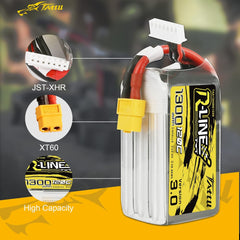 TATTU R-Line Version 3.0 6s Lipo Battery 1300mAh 22.2V 120C 6S Lipo Battery with XT60 Plug for RC Racing FPV Drone Helicopter Quadcopter Airplane UAV RC Plane