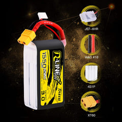 TATTU R-Line 14.8V 1550mAh 4S 120C Lipo Battery with XT60 Plug for FPV Racing Drones
