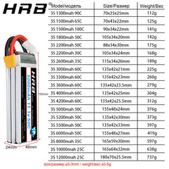 HRB 3S 11.1V RC Lipo battery 1300mah 1500mah 2200mah 4000mah 5000mah 6000mah RC Battery with XT60 plug for RC Car Drone Boat