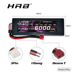 HRB 6S 4S 3S lipo battery 11.1V 14.8V 3300mah 4000mah 5000mah 6000mah battery XT60 Deans connector for RC Car Truck Drone Boat