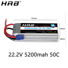 HRB Lipo Battery 22.2V 6S 5000mah 5200mah 50C XT90 EC5 XT60 T XT90S AS150 XT150 RC Airplanes Helicopters Car Boat Truck Parts