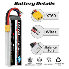 HRB RC 2S 3S Lipo Battery 1800mah heli battery 50C with XT60 For rc car rc boat Airplane Helicopter 380L Trex 450 Airplane Boat