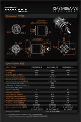 Dualsky XM3548EA V3 530KV 740KV 920KV Brushless Outrunners Motor for Advanced RC Stunt/3D Glider Models and 32E Fixed Wing UAV