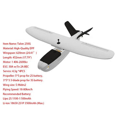 ZOHD Talon 250g 620mm Wingspan EPP Fixed Wing RC Airplane PNP FC18-80km/h 2S Battery 4.3g Servo AIO FPV PNP Ready Version
