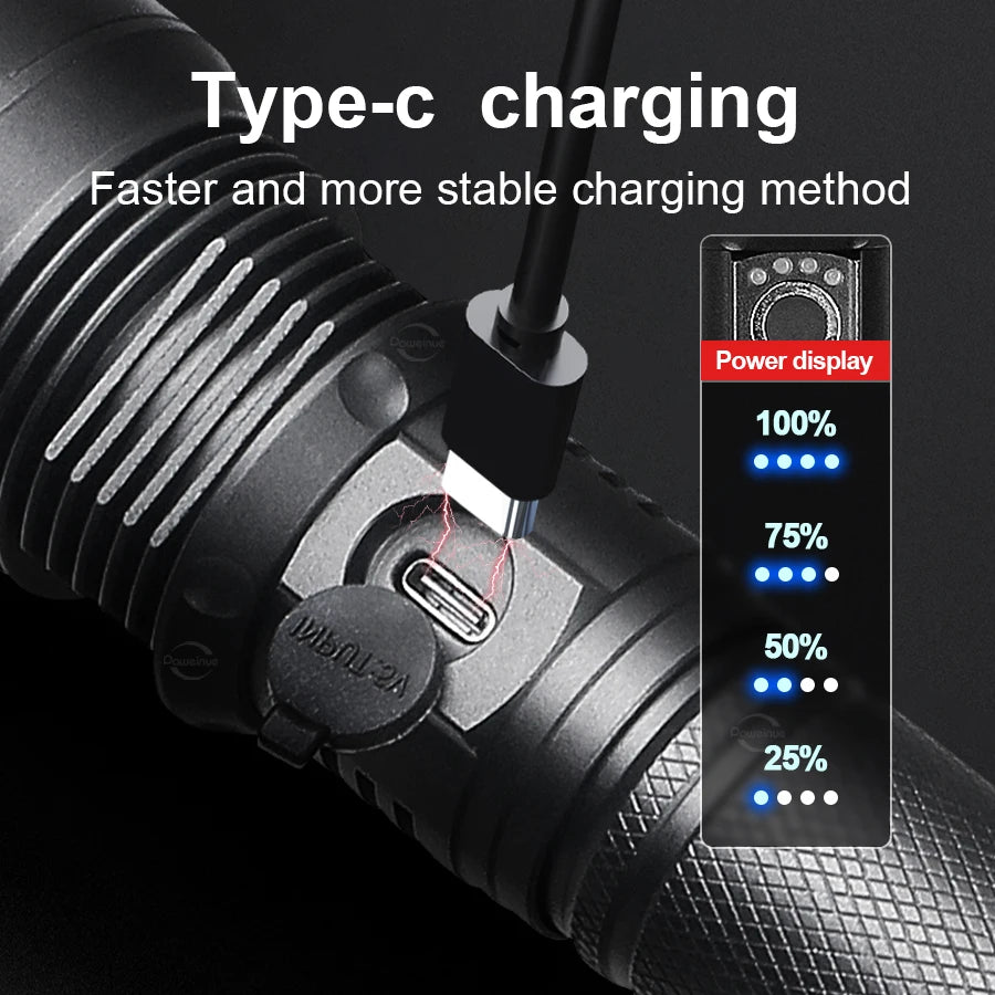 1000000LM High Power Rechargeable LED Flashlight Work 14H Ultra Powerful 2000M Flashlight Camping Fishing Emergency Zoom Lantern