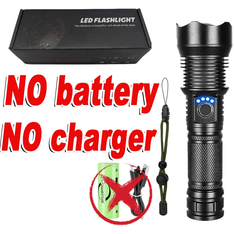 1000000LM High Power Rechargeable LED Flashlight Work 14H Ultra Powerful 2000M Flashlight Camping Fishing Emergency Zoom Lantern