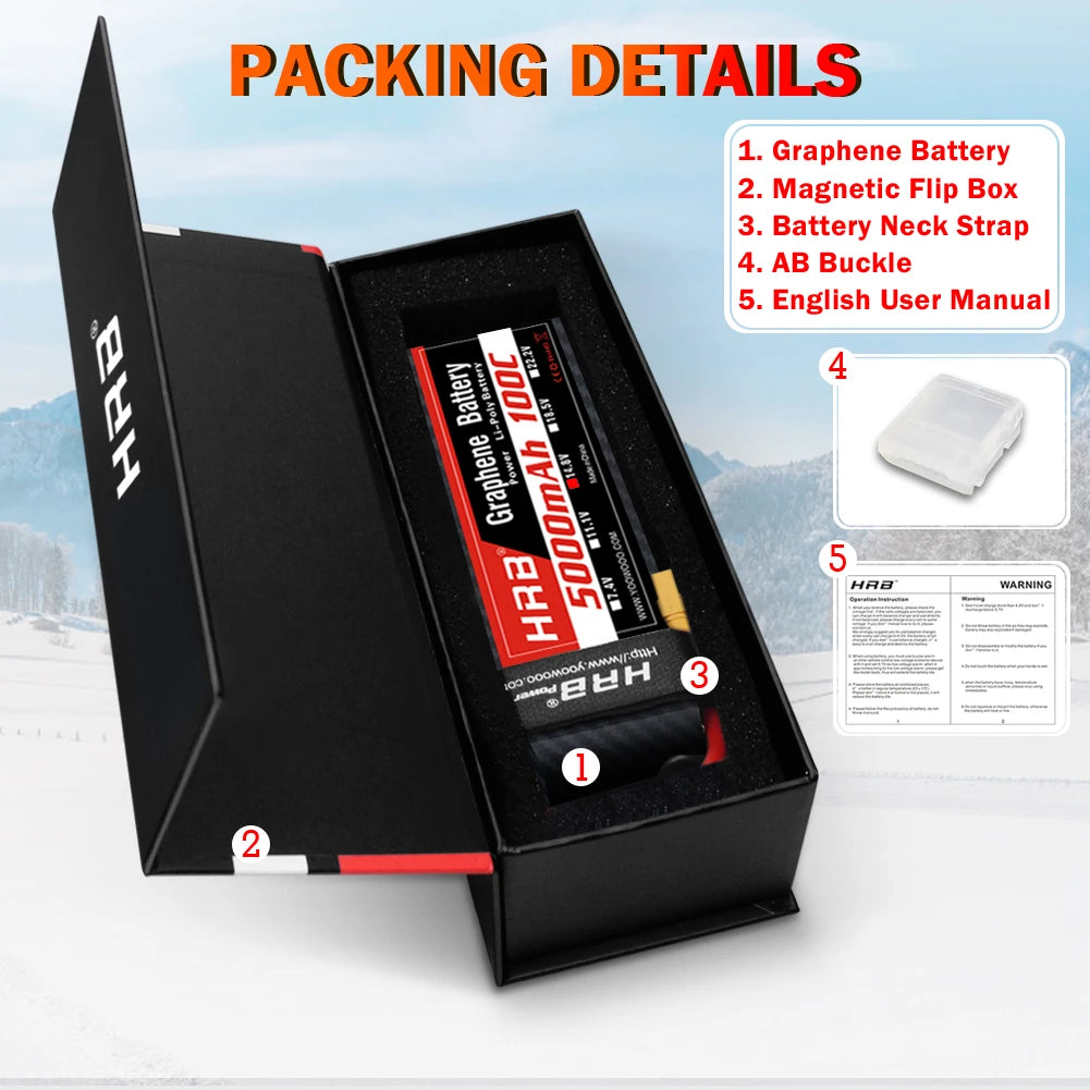 2PC HRB Graphene Battery 2S 3S 4S 6S RC Lipo Battery 11.1v 14.8v 22.2v 1300mah 1500mah 2200mah 4000mah 5000mah 6000mah 100C Lipo