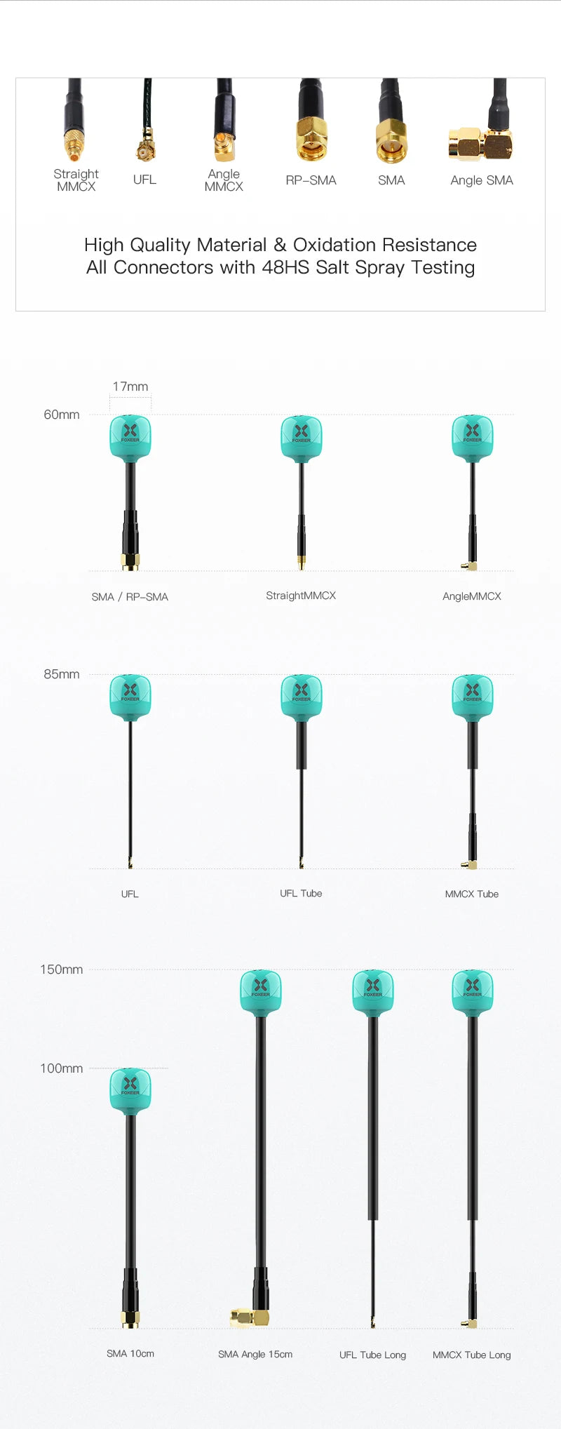 2PCS Foxeer Lollipop 4 Plus 4+ FPV Antenna 5.8G 2.6Dbi Omni Antenna RHCP LHCP SMA MMCX UFL For RC FPV Long Range Racing Drone