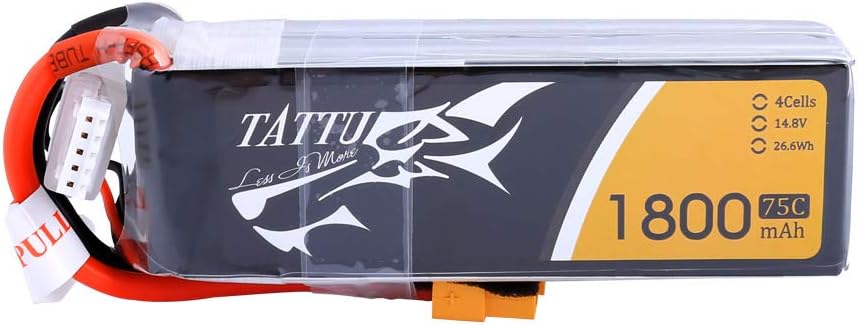 Tattu 14.8V 1800mAh 4S 75C LiPo Battery Pack with XT60 Plug for FPV Racing LRC Freestyle CX Pro Quadcopter Vortex