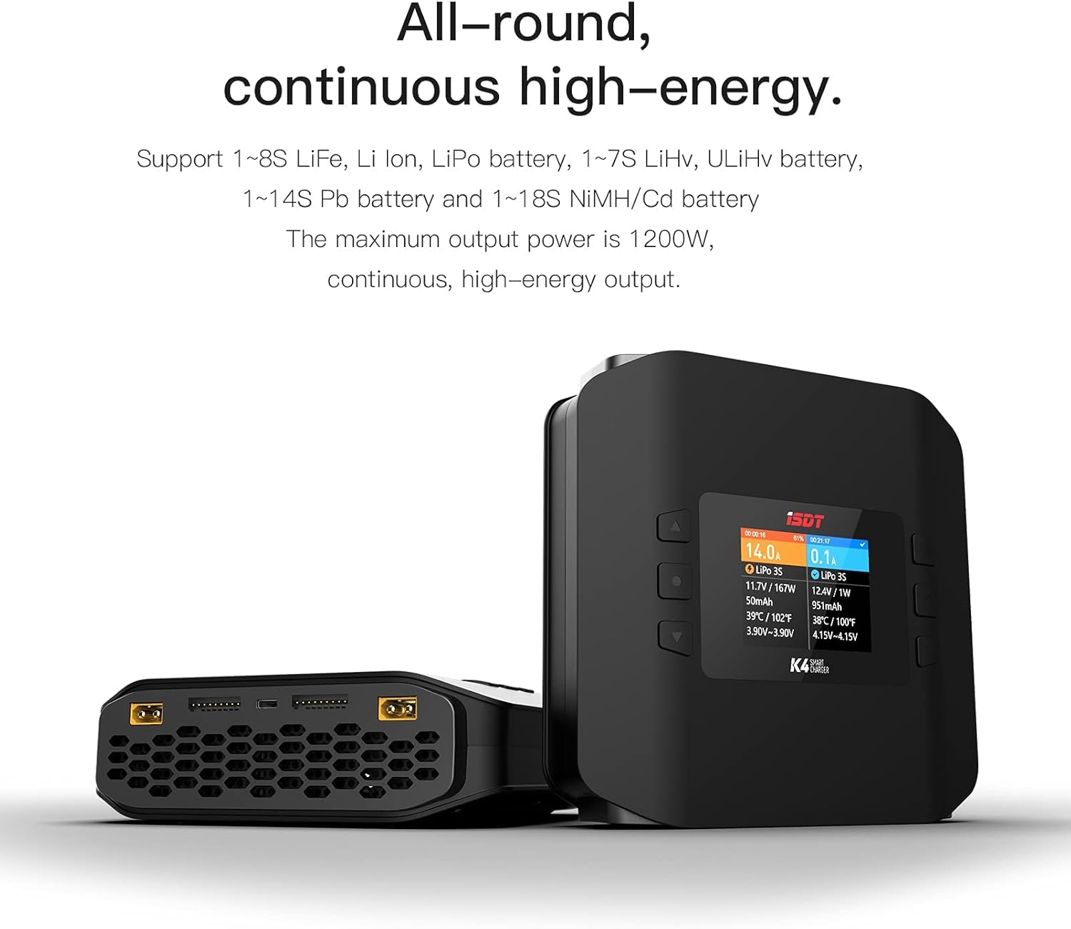 ISDT K4 Dual Lipo Battery Charger Discharger RC Lipo Charger AC400W/DC600Wx2 for 1-8s Life,Lilon/Hv,Pb,NiMH/Cd Battery Balance Charger Smart Charger