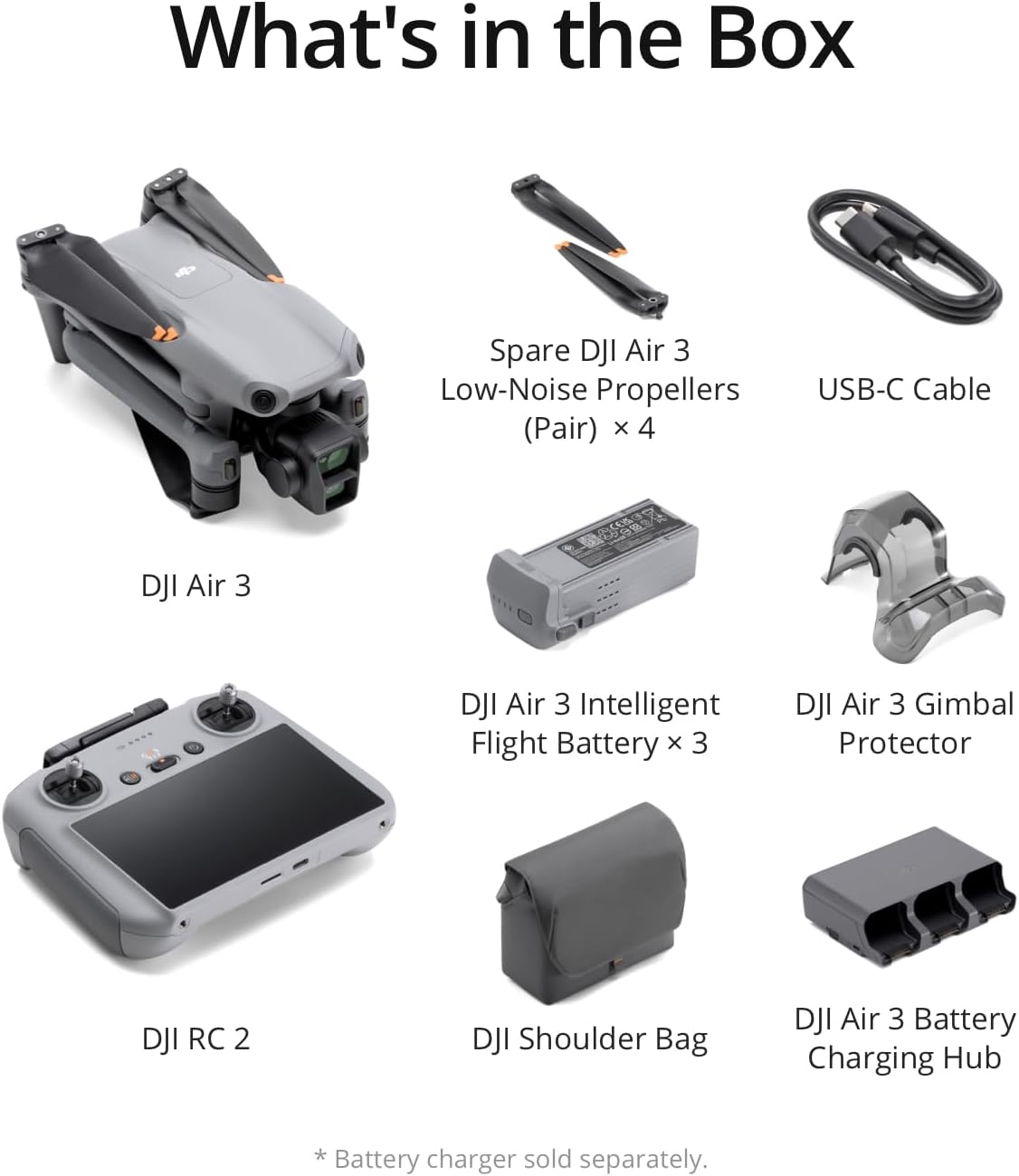 DJI Air 3 Fly More Combo with DJI RC 2, Drone with Camera 4K, Dual Primary Cameras, 3 Batteries for Extended Flight Time, 48MP Photo, 20Km Max Video Transmission, FAA Remote ID Compliant