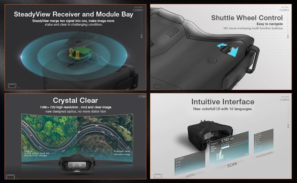 skyzone cobra x goggles Skyzone Cobra X V2 FPV Goggle 1280x720 5.8Ghz 48CH RapidMix Receiver F – All UAV market