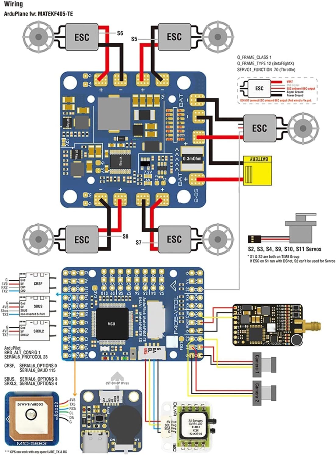 Mateksys Matek System F405-VTOL Flight Controllers 2-6S for Remote Controlled Multirotors FPVs Drones with Black Box OSD