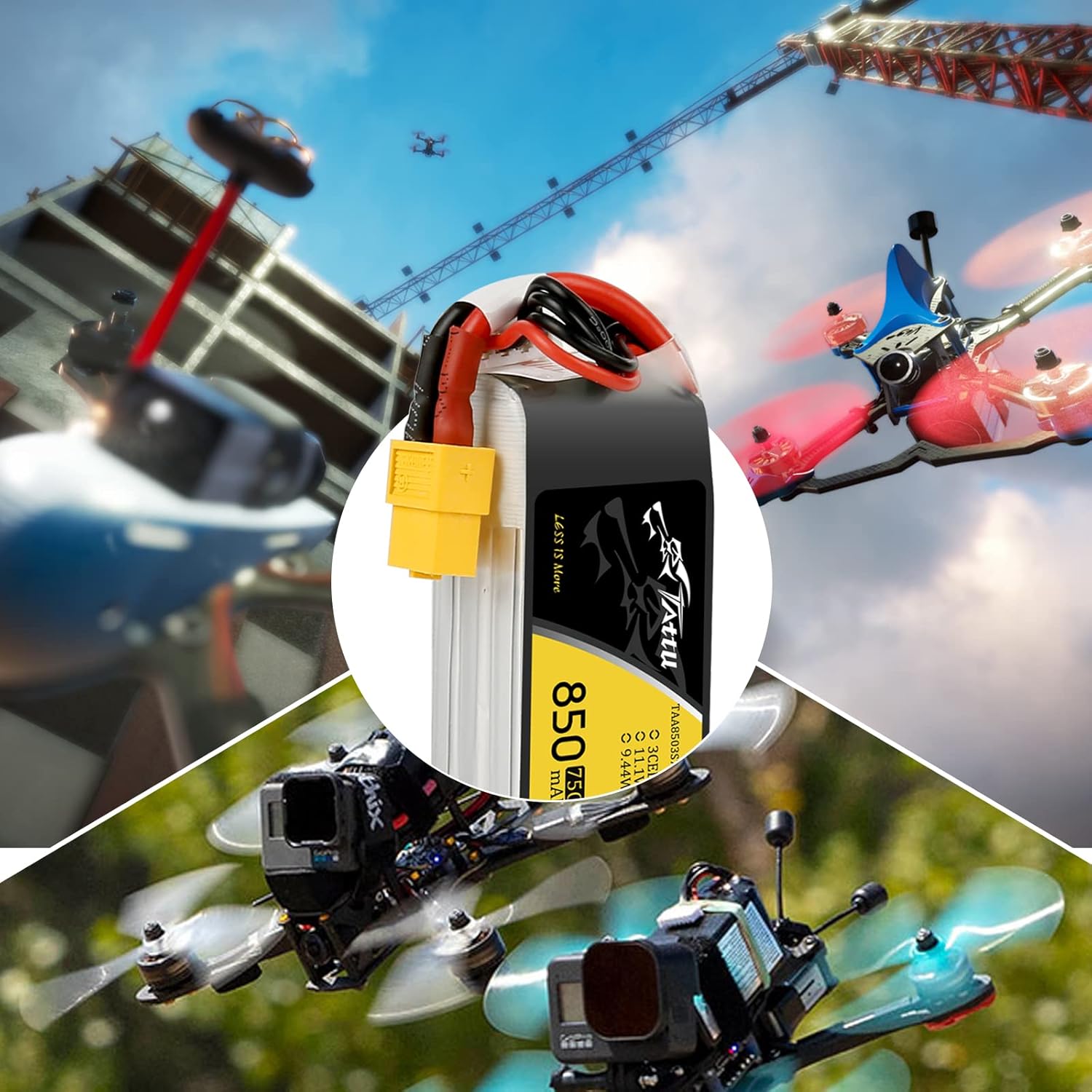 TATTU 850mAh 11.1V 75C 3S LiPo Battery Pack with XT60 Plug for Multirotor FPV 150 180 Size Quadcopter