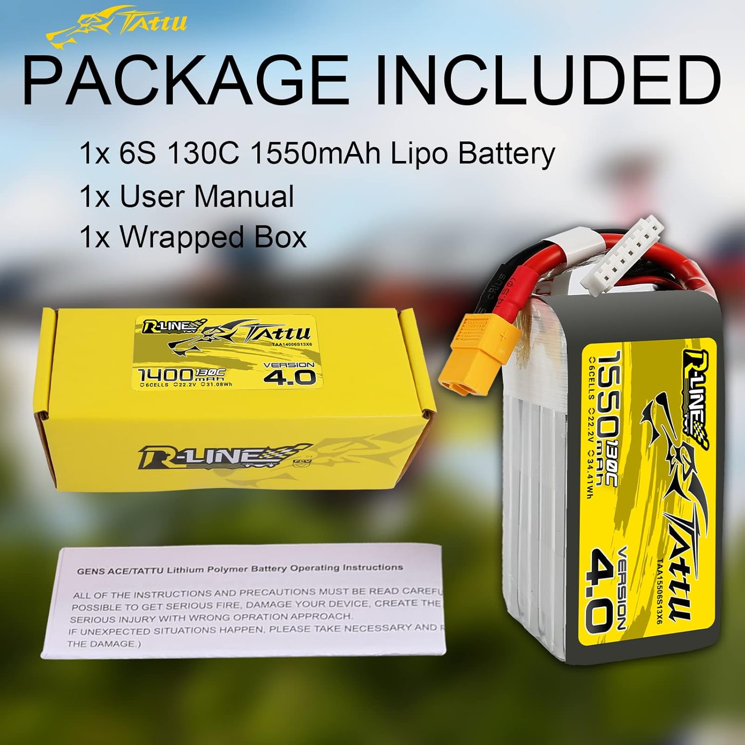 TATTU R-Line Version 4.0 6S Lipo Battery 22.2V 130C 1550mAh Lipo Battery Pack with XT60 Plug for Racing