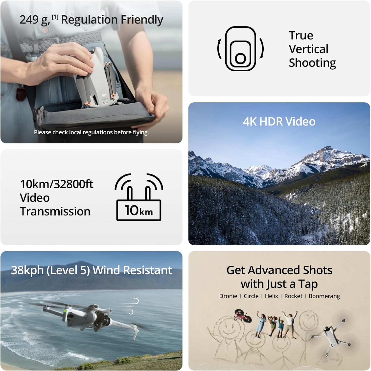 DJI Mini 3, Lightweight 3x Mechanical Gimbal Mini Camera Drone with 4K HDR Video, 38-min Flight Time, up to 32800ft (10km) Video Transmission, True Vertical Shooting, GPS Auto Return Integrated