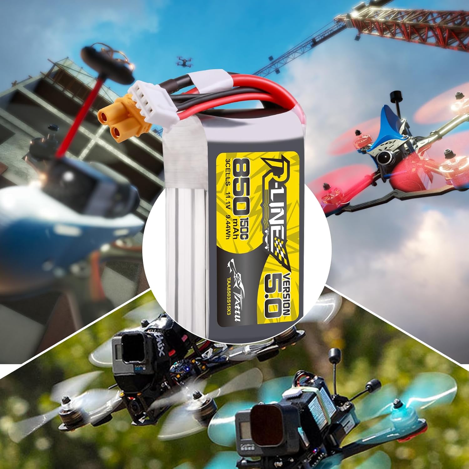 TATTU R-Line Version 5.0 3S Lipo Battery 11.1V 150C 850mAh Lipo Battery Pack with XT30U-F Plug