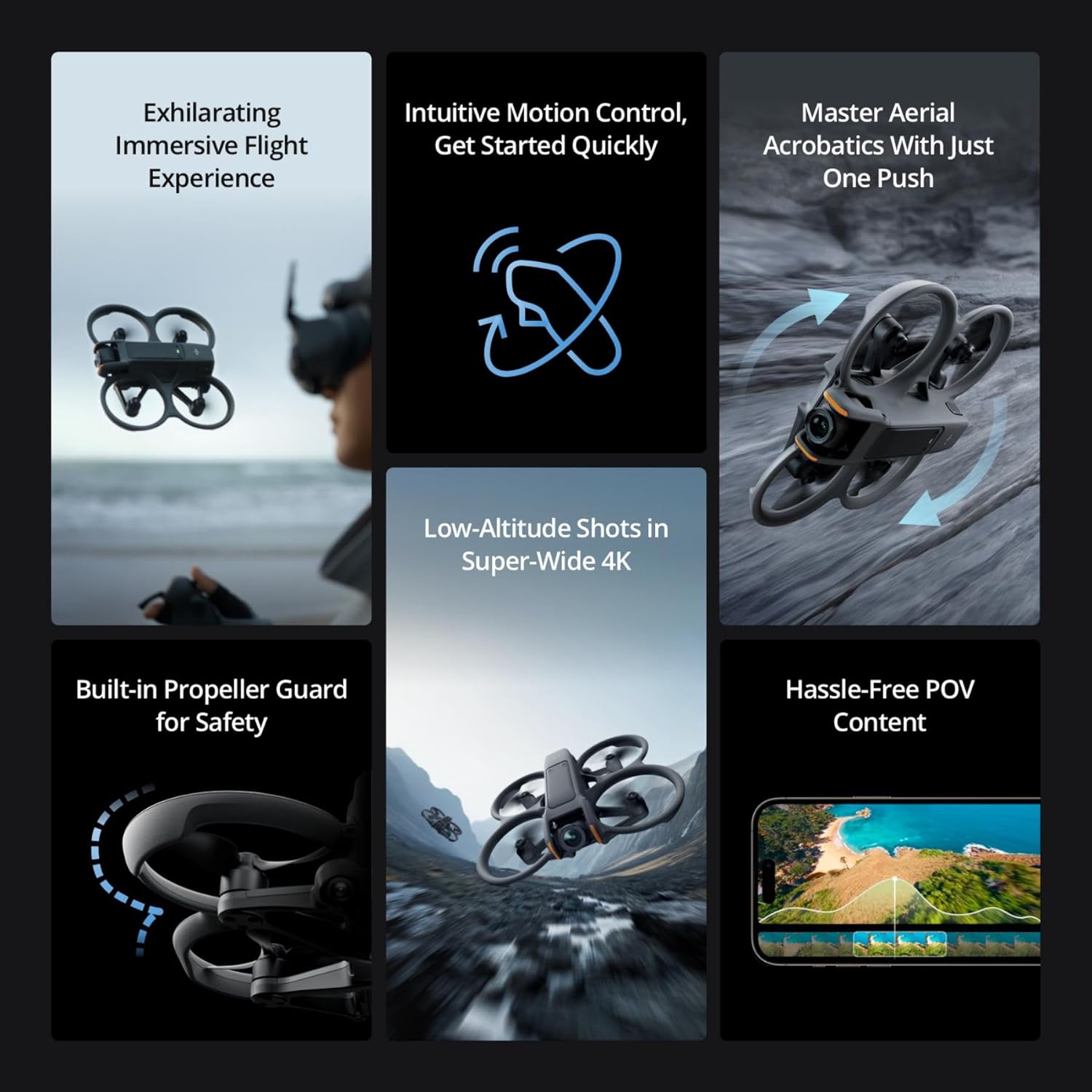 DJI Avata 2 Fly More Combo (3 Batteries), FPV Drone with Camera 4K, Immersive Experience, One-Push Acrobatics, Built-in Propeller Guard, 155° FOV, Camera Drone Compliant with FAA Remote ID