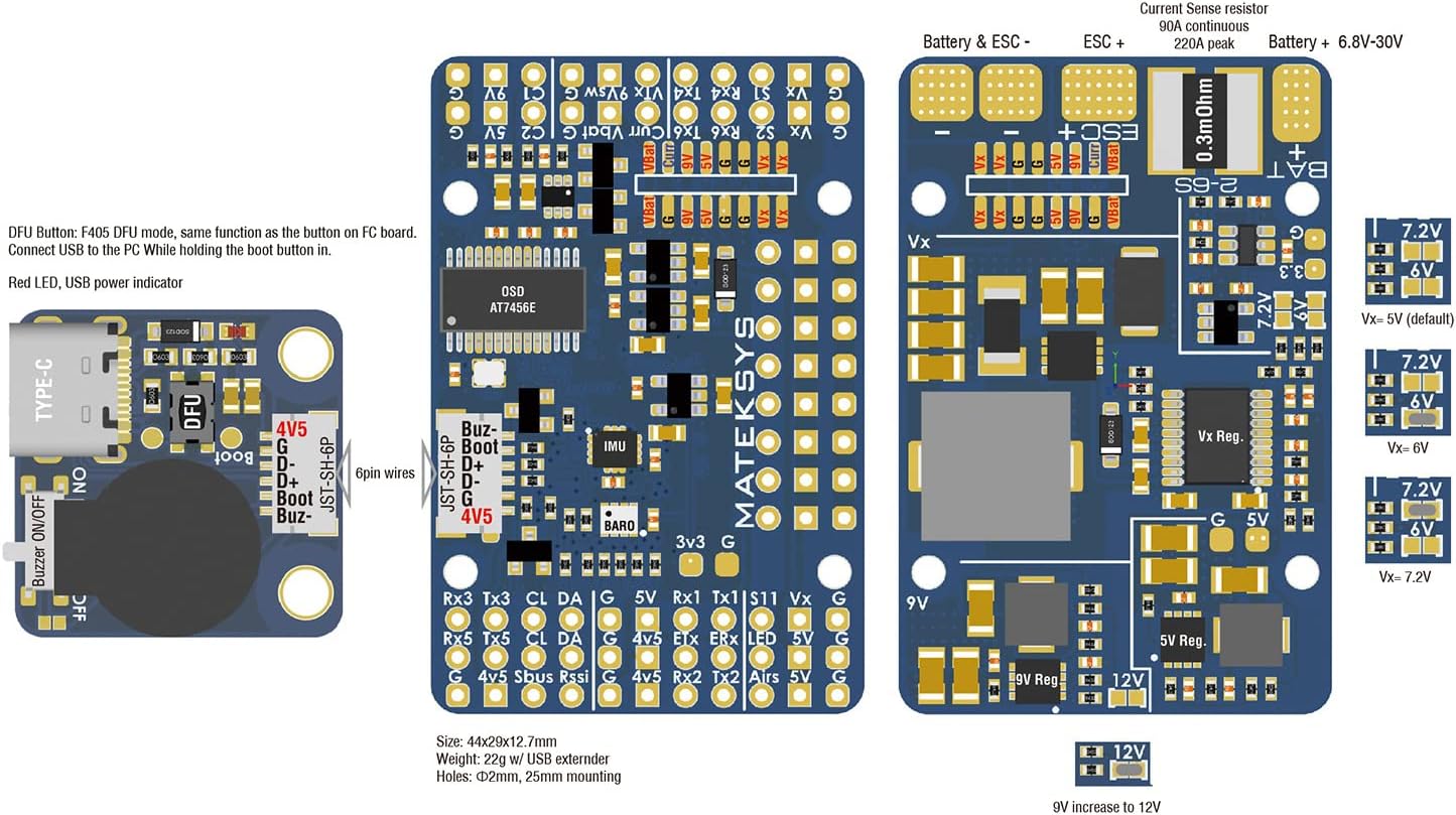 Matek F405 WTE Flight Controller STM32F405RGT6 Built in OSD SD Slot DPS310 for RC FPV Racing Drone ……