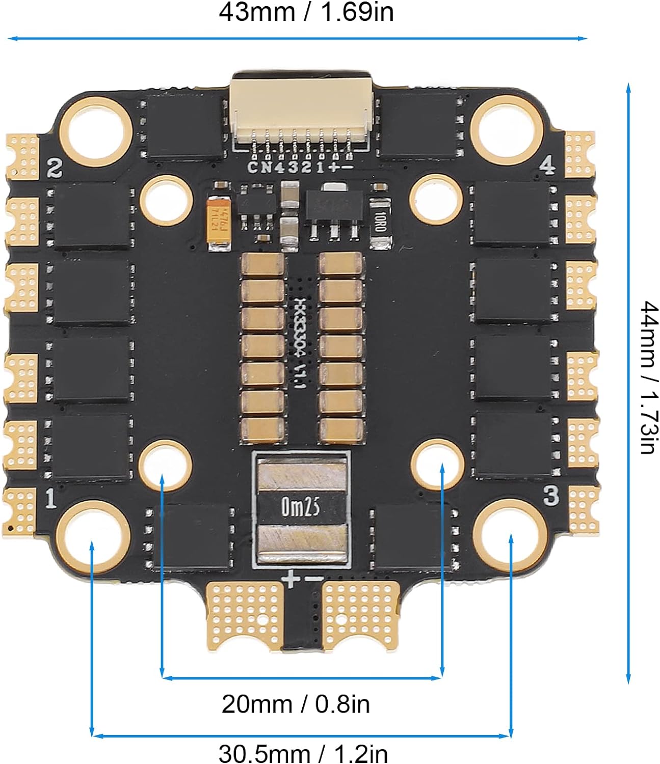 RC Drone Electronic Speed Controller, 4 in 1 ESC 45A Electronic Speed Controller with Double Hole Spacing for FPV RC Drone