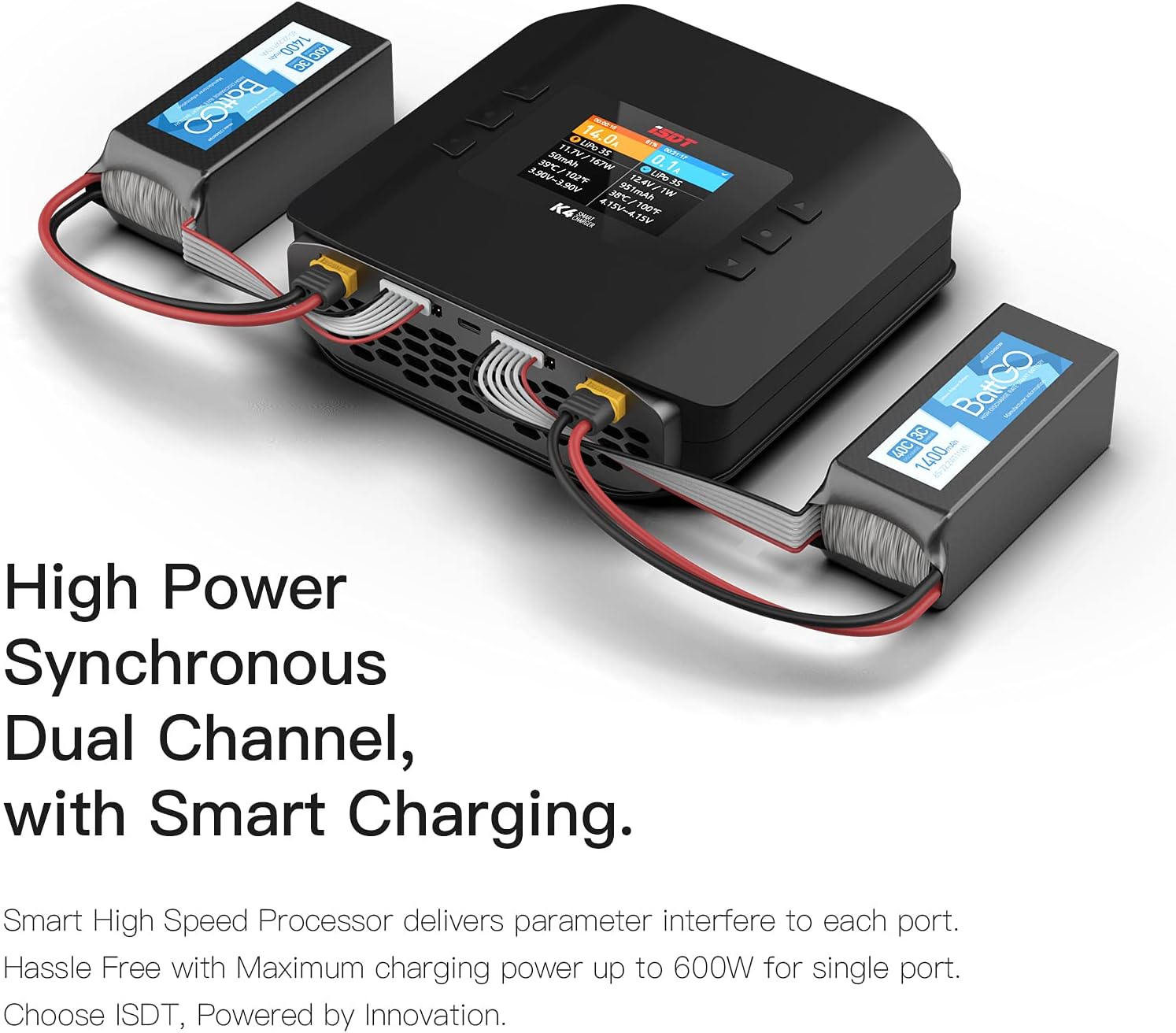 ISDT K4 Lipo Battery Balance Charger Discharger 1-8S AC 400W DC 600Wx2 Smart Charger for Life, Lilon, LiPo, LiHv/Pb/NiMH Battery Balance Charger