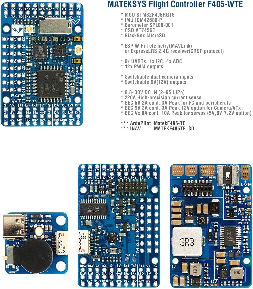 Matek F405 WTE Flight Controller STM32F405RGT6 Built in OSD SD Slot DPS310 for RC FPV Racing Drone ……