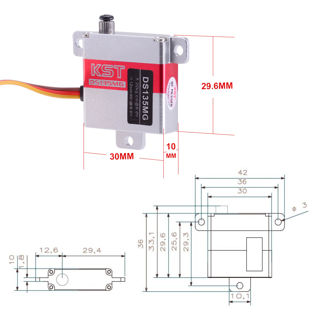 DS135MG Wing Servo Size