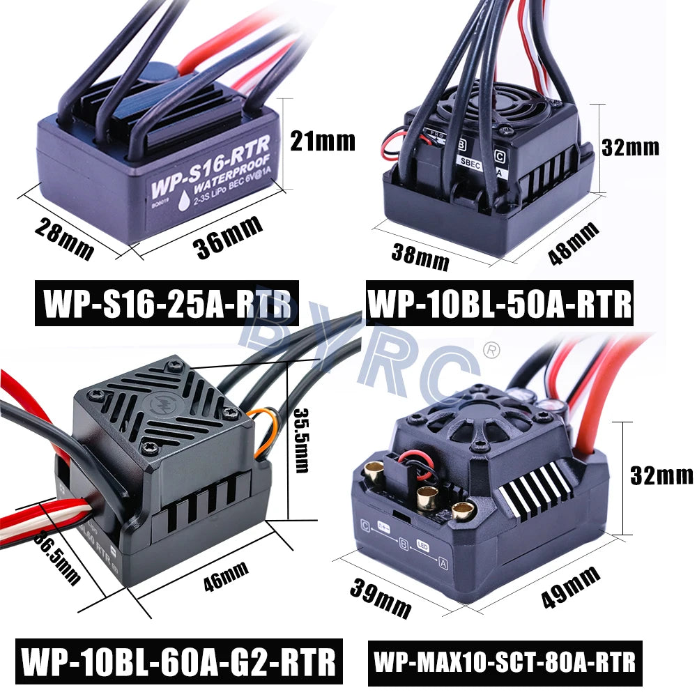 HOBBYWING Waterproof 25A 50A 60A 80A 100A 120A 150A 160A 200A RTR Brushless ESC Speed Controller For 1/10 1/8 1/7 1/6 1/5 RC Car