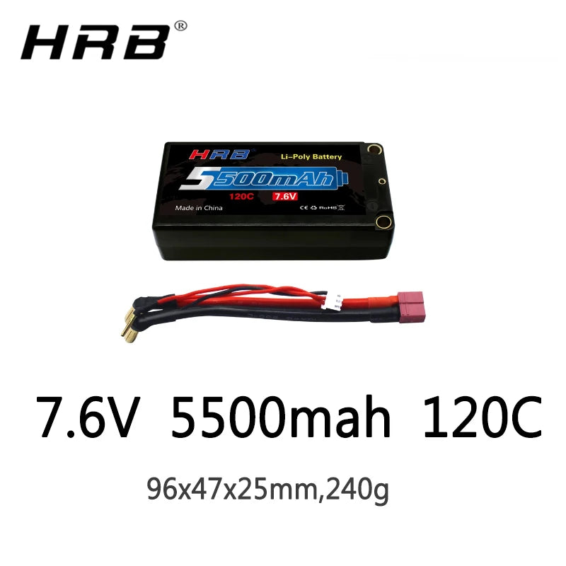 HRB 2S 7.6V 5500mah Hard Case Lipo Battery 120C 5.0mm Bullet Connector RC Car RC Truck RC Truggy RC Airplane UAV Drone