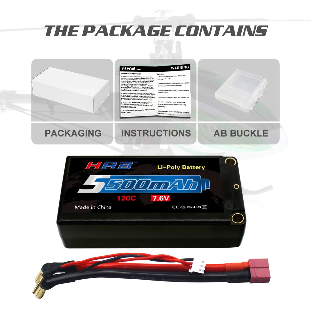 HRB 2S 7.6V 5500mah Hard Case Lipo Battery 120C 5.0mm Bullet Connector RC Car RC Truck RC Truggy RC Airplane UAV Drone