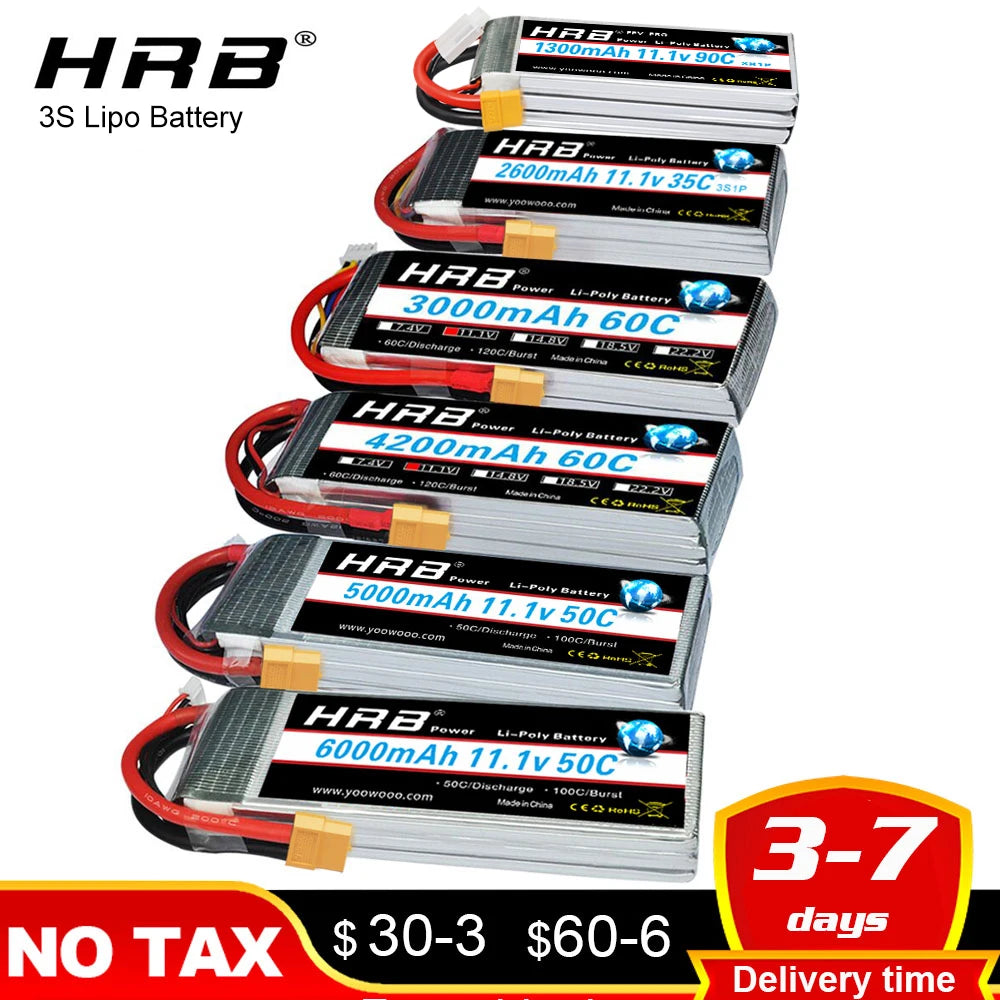 HRB 3S 11.1V RC Lipo battery 1300mah 1500mah 2200mah 4000mah 5000mah 6000mah RC Battery with XT60 plug for RC Car Drone Boat