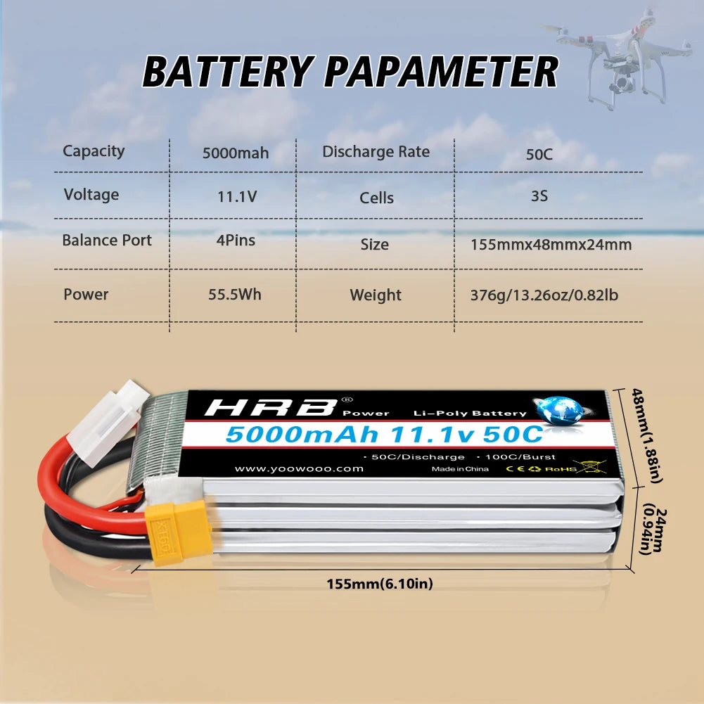 HRB 3S 11.1V RC Lipo battery 1300mah 1500mah 2200mah 4000mah 5000mah 6000mah RC Battery with XT60 plug for RC Car Drone Boat