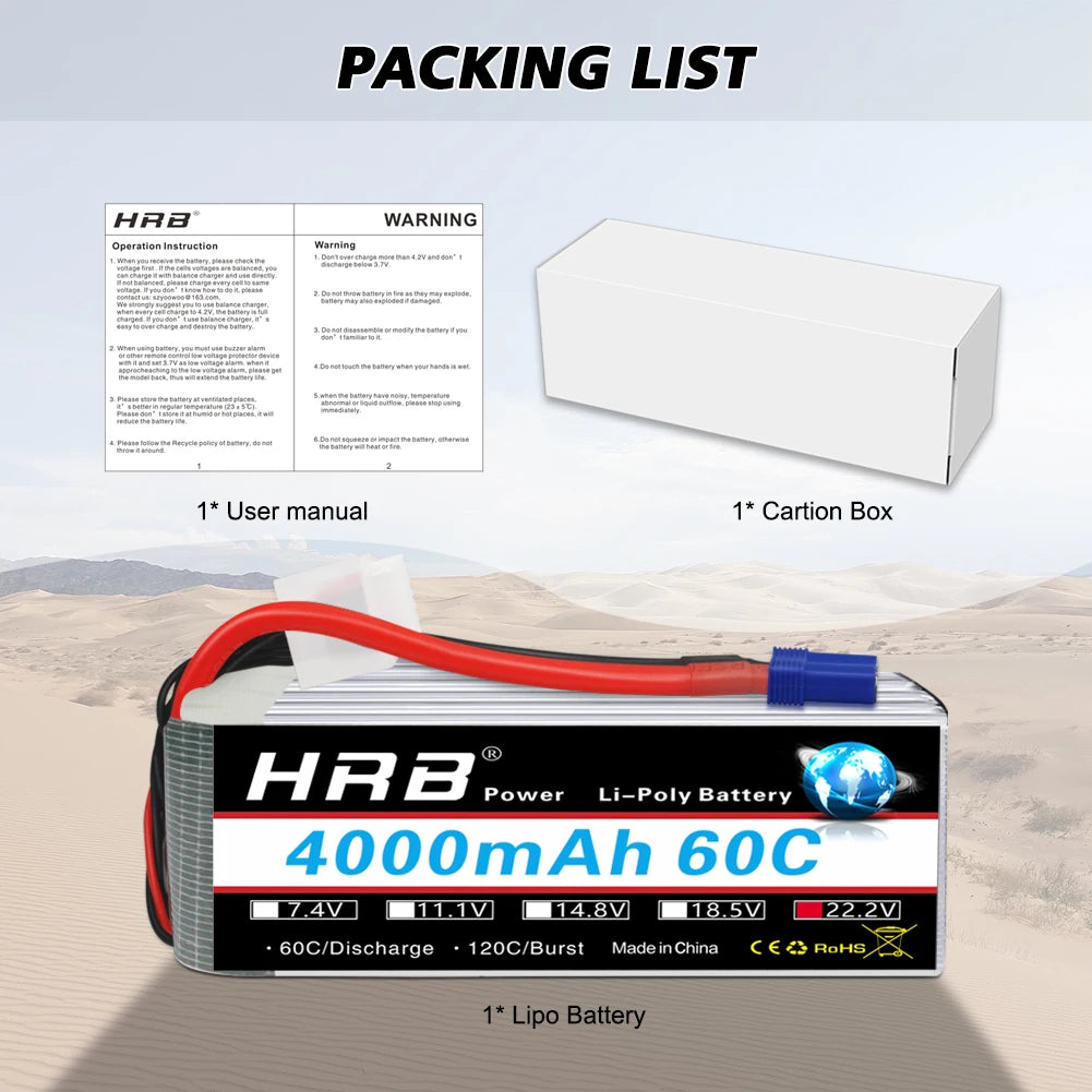 HRB 6S 4S 3S lipo battery 11.1V 14.8V 3300mah 4000mah 5000mah 6000mah battery XT60 Deans connector for RC Car Truck Drone Boat