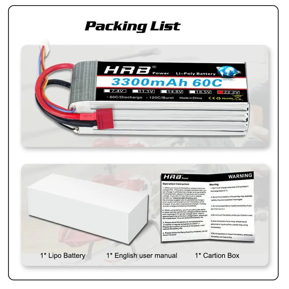 HRB Lipo Battery 3S 4S 6S 5000mah 6000mah 3300mah 2200mah 11.1v 50C lipo with XT60 deans plug for RC Car helicopter Drone Boat