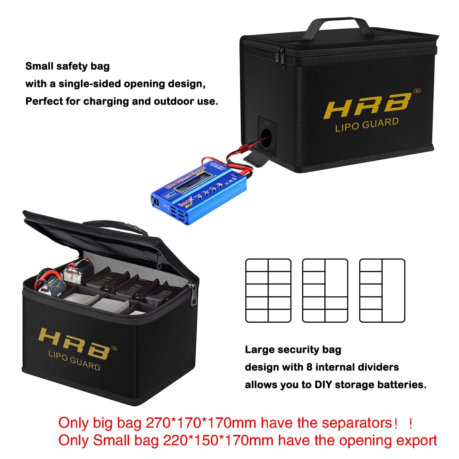 HRB Lipo Safe Bag Fireproof Safety Lipo Bag Large Capacity Storage Guard Battery Waterproof Explosion Proof Safe Fire Suitcase