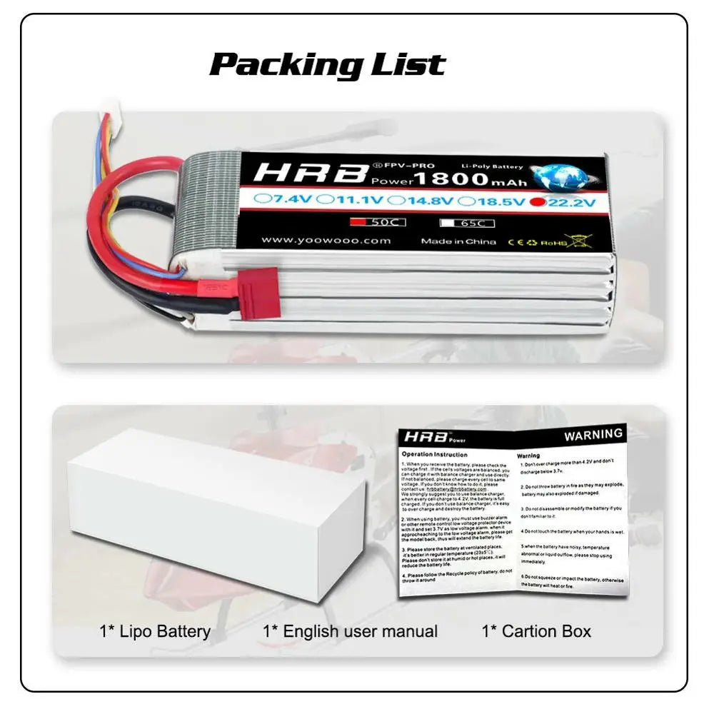 HRB RC 2S 3S Lipo Battery 1800mah heli battery 50C with XT60 For rc car rc boat Airplane Helicopter 380L Trex 450 Airplane Boat